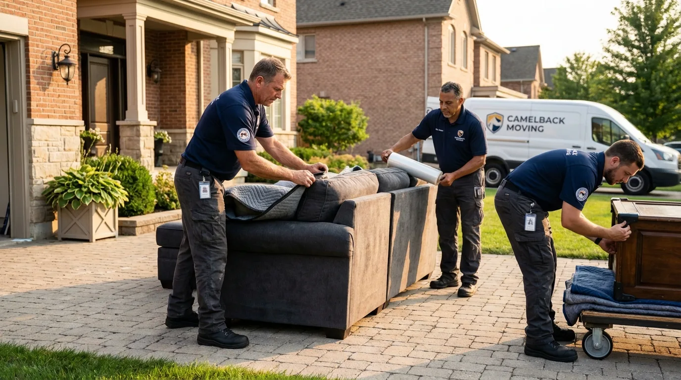 Large estate moving crew wrapping furniture in Martindale, TX